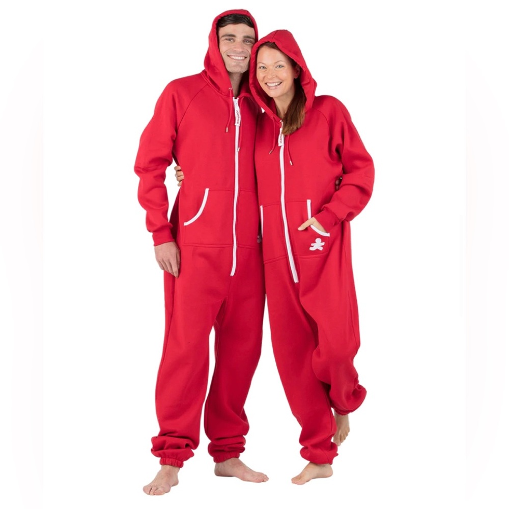 JOGGIES Unisex Red & White Footless Hoodie Onesie-Small MSRP $64.95
